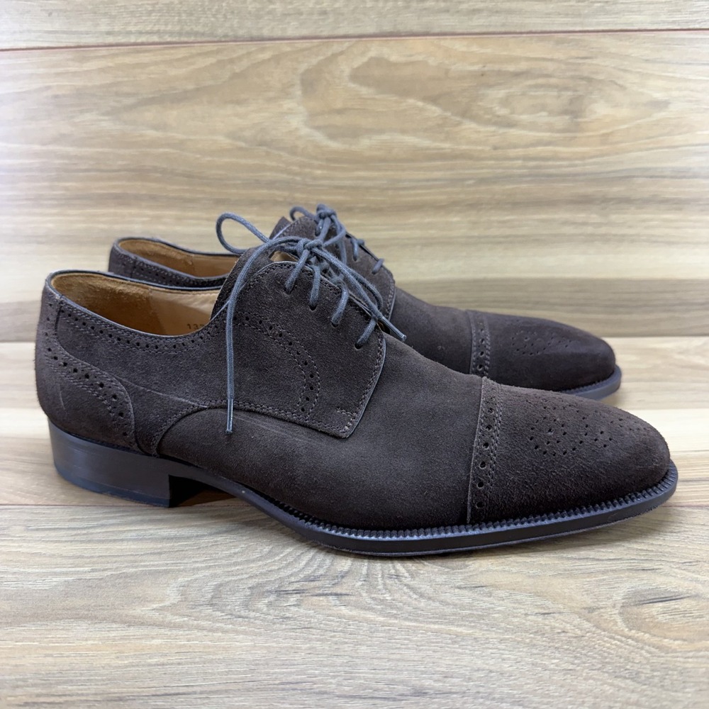 Magnanni Cap Toe Suede Oxfords Mens 9.5 M Dark Brown Medallion Formal Business